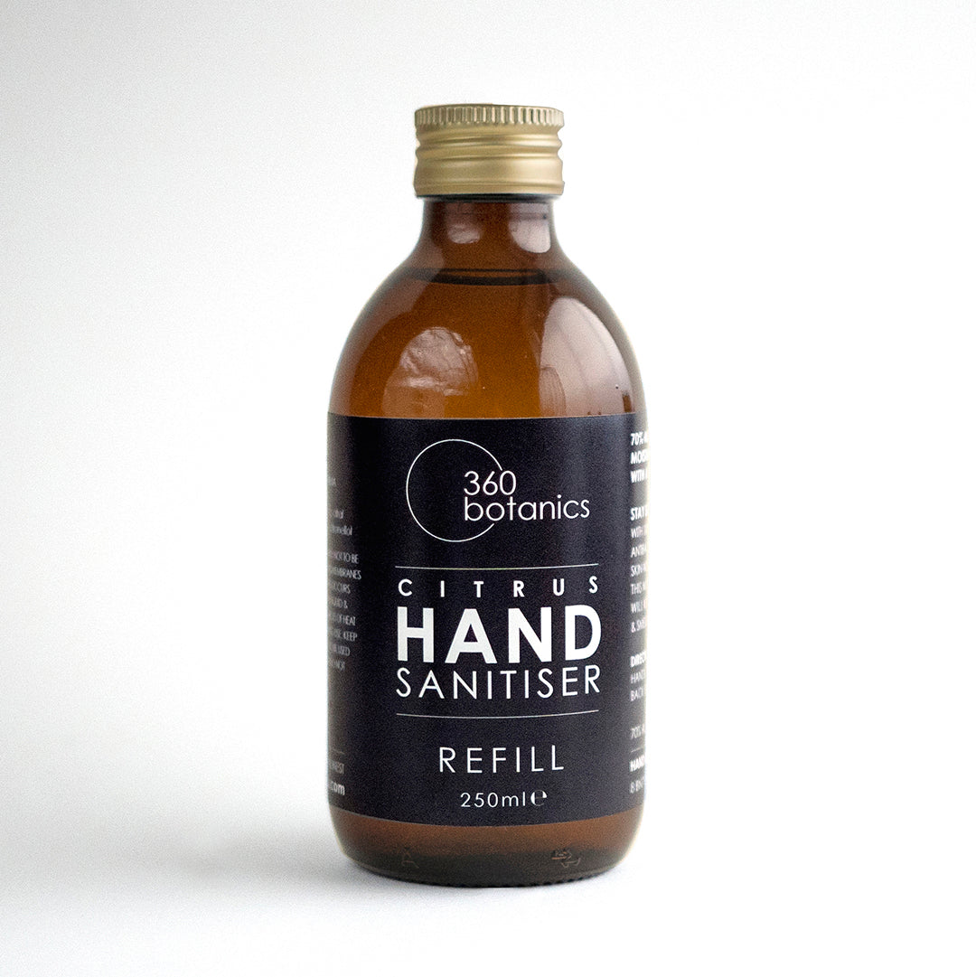 hand sanitiser refill brown bottle on white background
