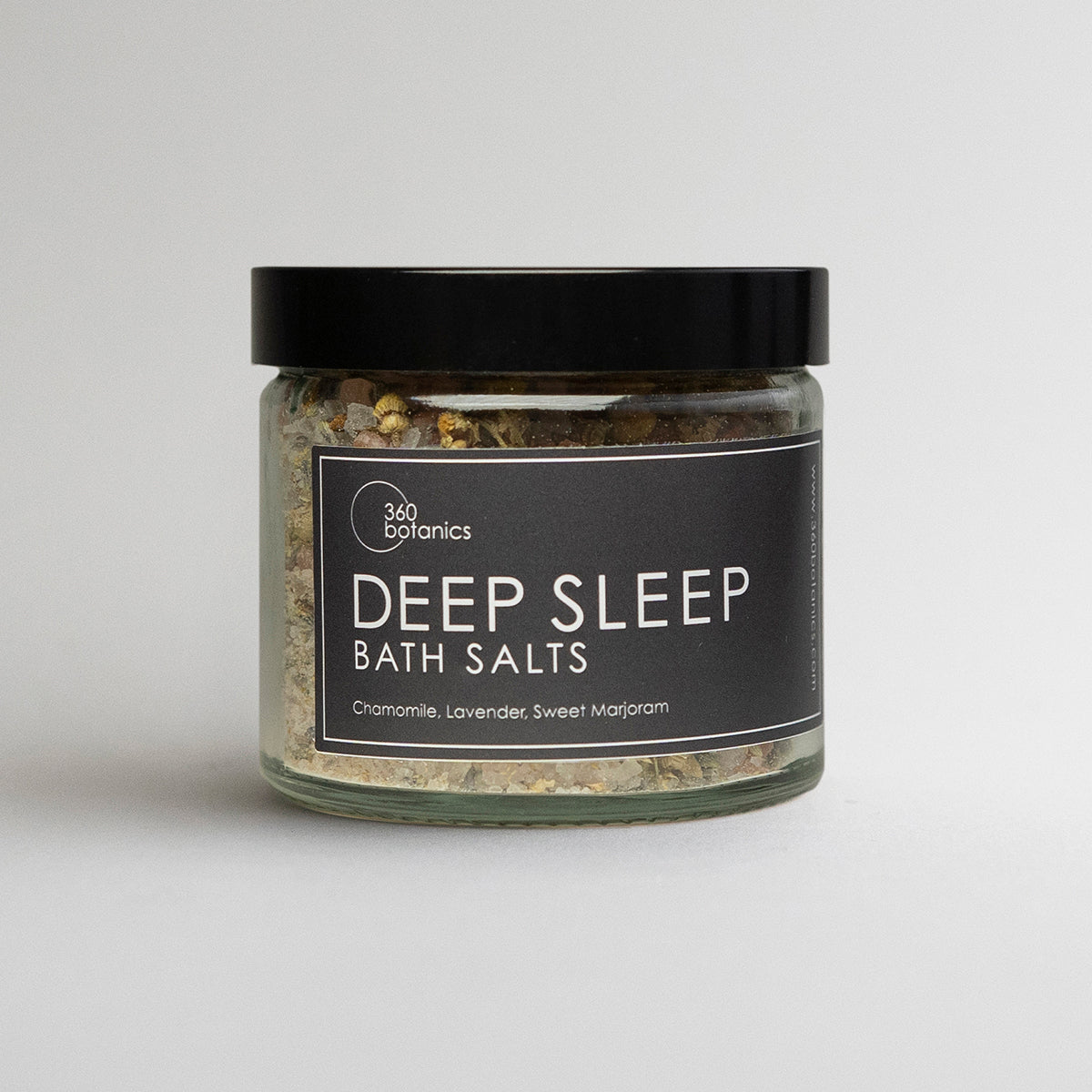 deep sleep bath salts glass jar white background