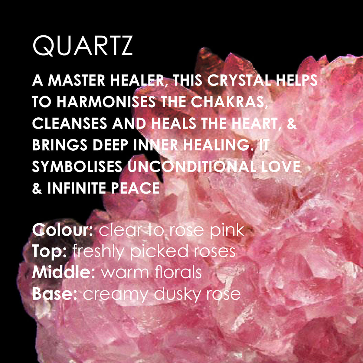 A graphic image of Quartz and text description of the properties of Quartz stone