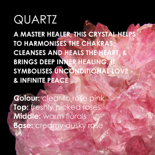 A graphic image of Quartz and text description of the properties of Quartz stone