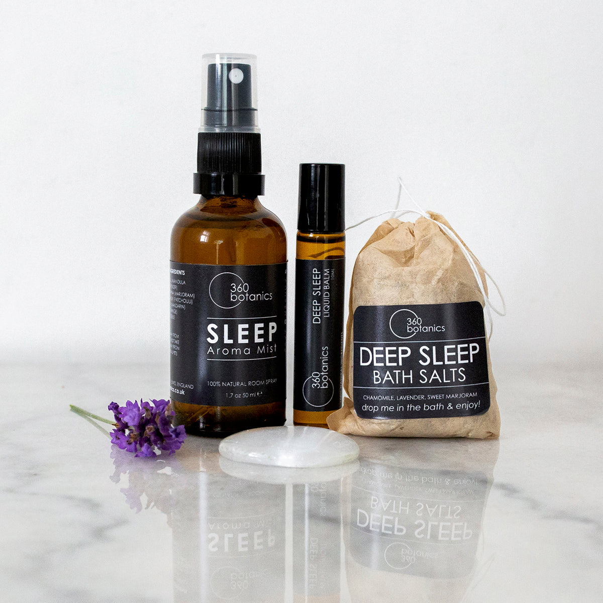 image of 360 botanics sleep ritual kit on white marble surface